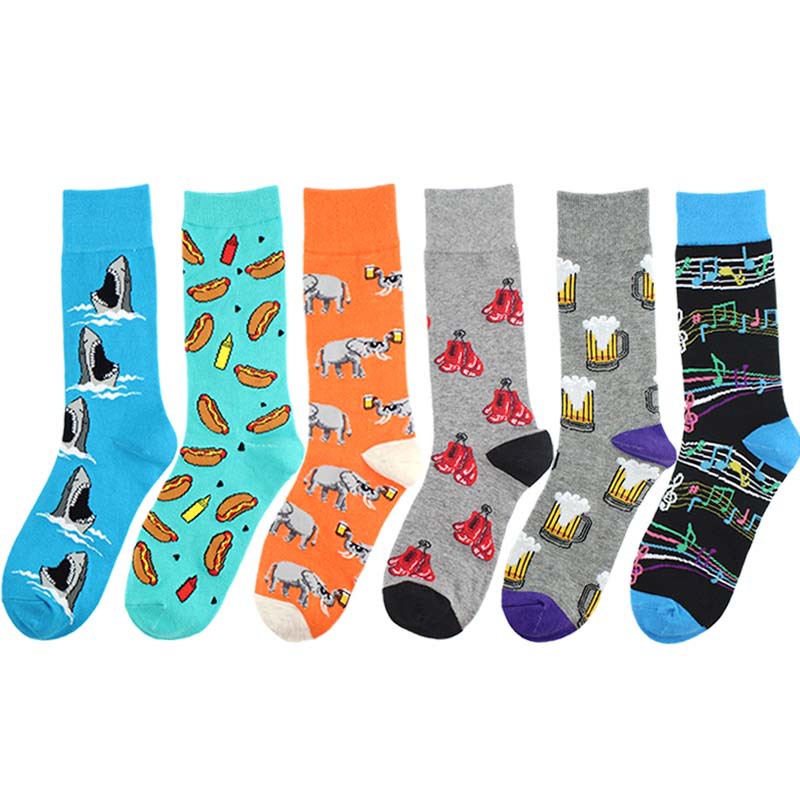 New men's Crew Socks Funny Cotton Harajuku Creative Beer Elephant Boxing Pattern Trend Fashion Men's Socks Christmas Sock Gift
