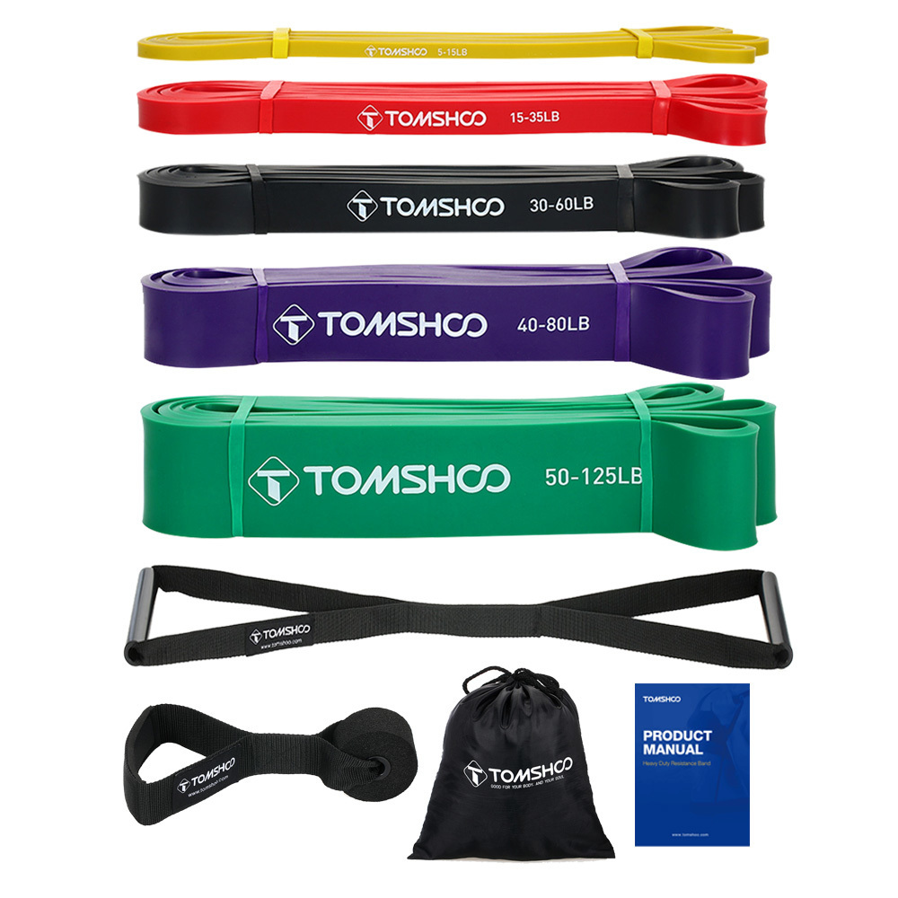 TOMSHOO 5 Packs Pull Up Assist Bands Set Resistance Loop Bands Powerlifting Exercise Stretch Bands with Door Anchor and Handles T191224