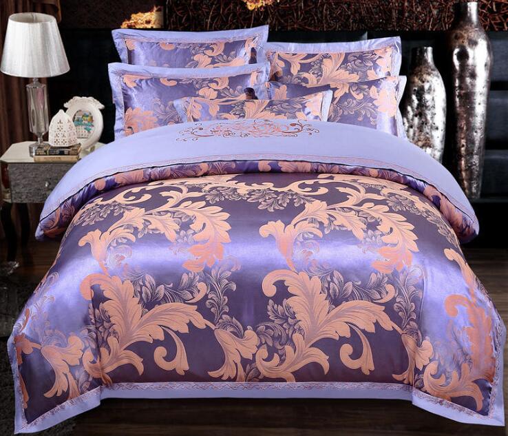 Silk Bedding Set European Style Jacquard Floral Comfortable Duvet Cover Wedding Bedclothes Bed Linen Full Size