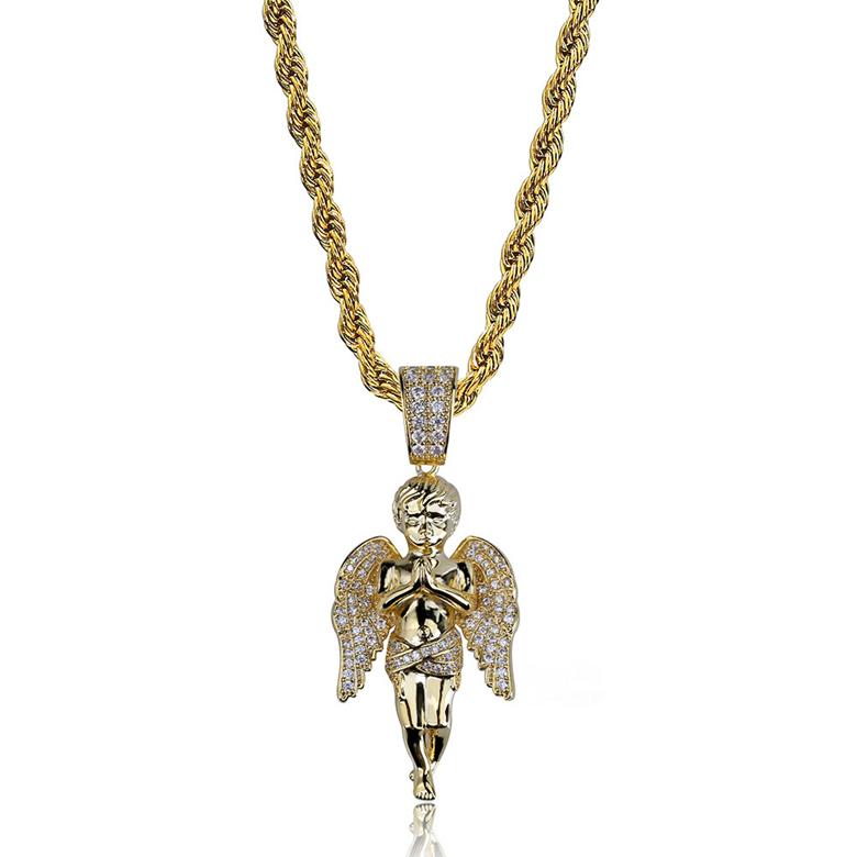 Exquisite Bling Zircon Paved Punk Men Women Pendant Necklaces Jewelry 18K Gold Plated Pray Angel Hip Hop Necklaces
Exquisite Bling Zircon Paved Punk Men Women Pendant Necklaces Jewelry 18K Gold Plated Pray Angel Hip Hop Necklaces