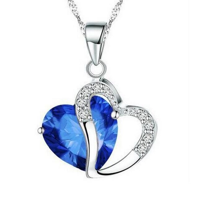 Korean version of peach heart-shaped zircon crystal necklace clavicle chain sweater chain DJN56 mix order Pendant Necklaces jewelry