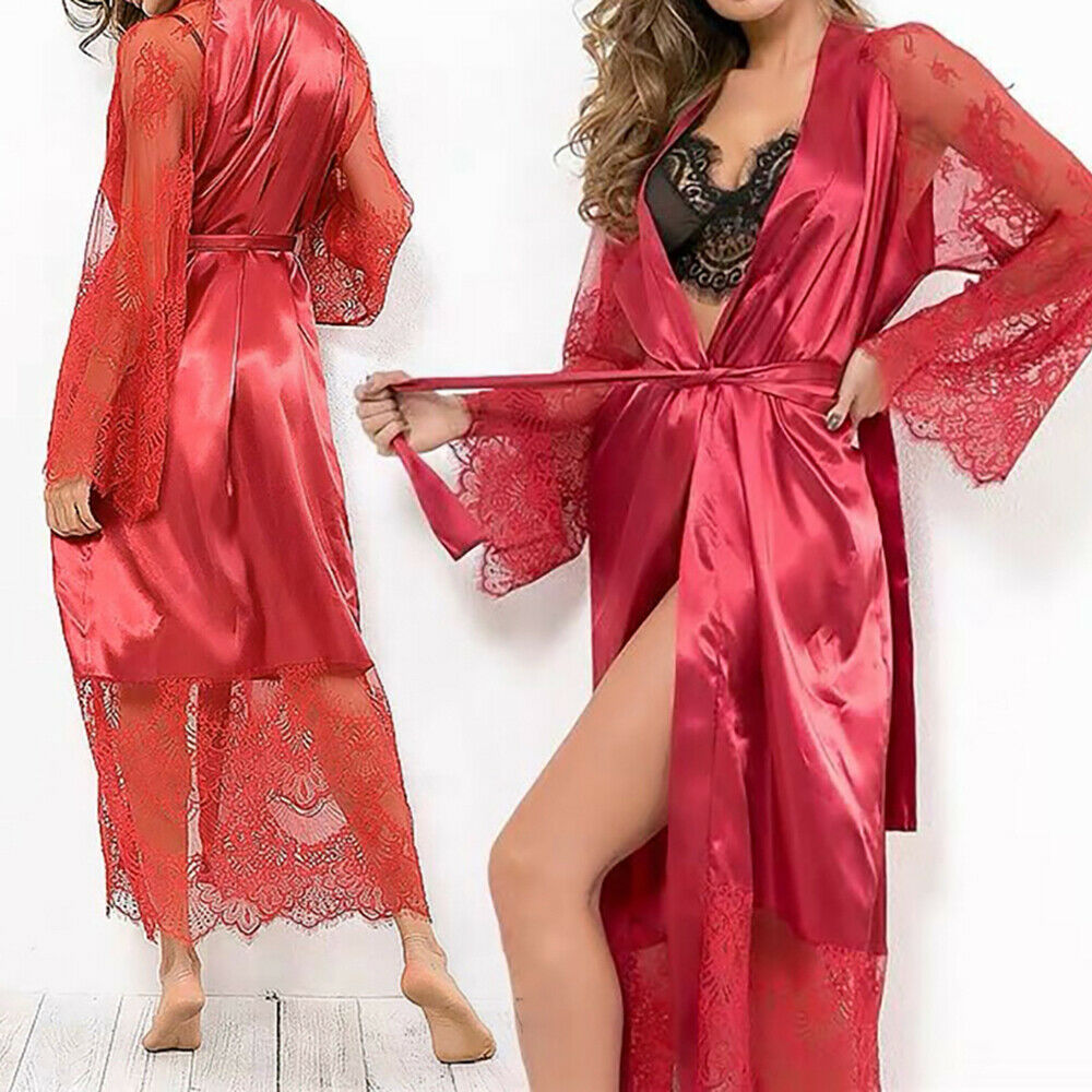 wedding robes gown for women womens long sleeve lace splice robe bowknot wrap nightwear babydoll sleepdress