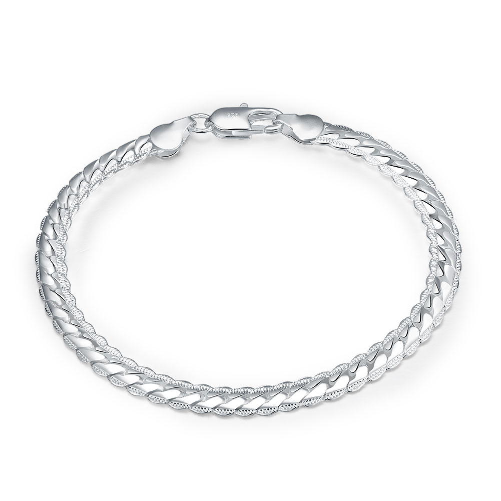 925 Silver Plated Bracelets 5mm Flat Snake Chain Bracelet Simple Geometry Bangle Chain Bracelets Men Jewelry H199, Black
925 Silver Plated Bracelets 5mm Flat Snake Chain Bracelet Simple Geometry Bangle Chain Bracelets Men Jewelry H199, Black