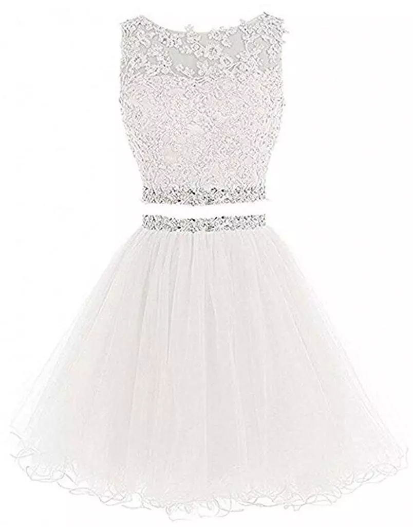 New Two Pieces Short Prom Dresses 2019 A Line Tulle Beaded Crystals Appliques Homecoming Graduation Cocktail Party Gown QC1302