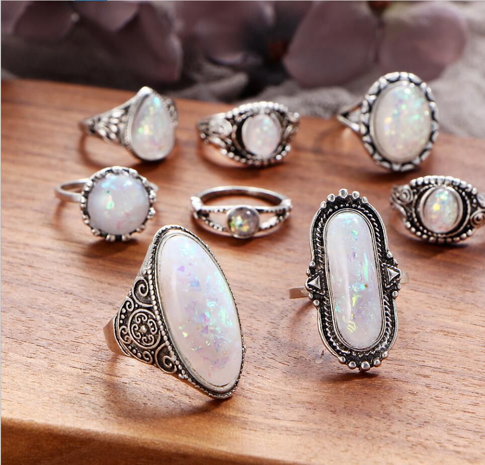 40pcs Lot mixed ring Fashion Jewelry assorted Imitation Opal Alloy metal Rings jewelry For Woman Man
