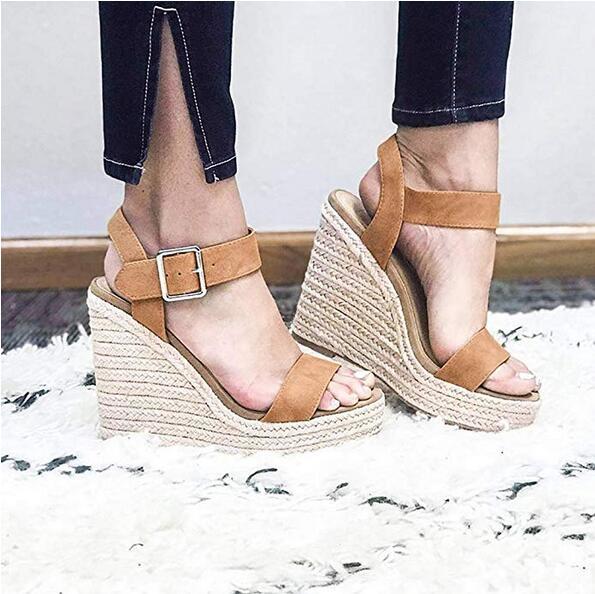 EOEODOIT Summer High Wedges Heel Sandals Fashion Open Toe Platform Elevator Women Leather Serpentine Shoes Plus Size Pumps 2019 CJ191220