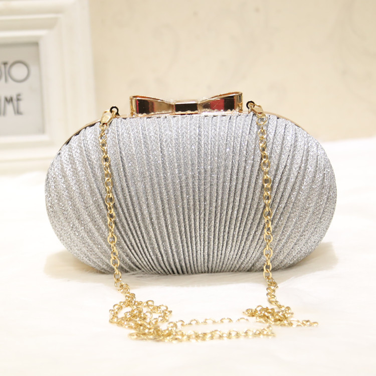 Sparkly Champagne Bridal Hand Bags Solid Shell Clutches For Wedding Jewelry Four Colors Prom Evening Party Shoulder Bag