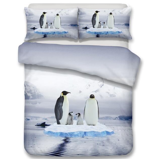3D Penguin Bedding Set Cute Cartoon Printing Duvet Cover Set with Pillowcase Twin Full Queen King Size