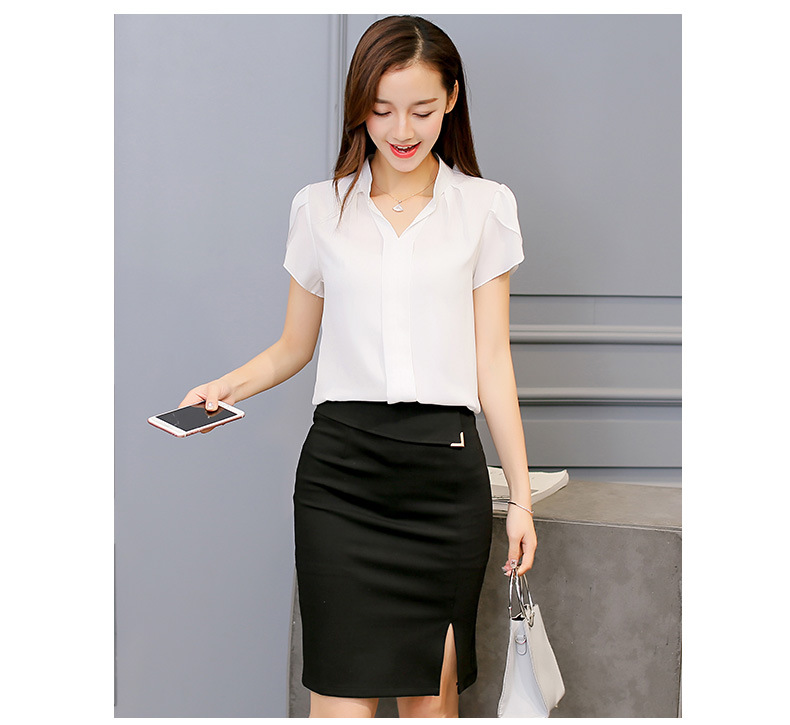 2020 Summer Women Chiffon Blouse Short Sleeve Red Ladies Office Ladies Shirts Plus Size Work Top Plus Size Casul Female Clothing
