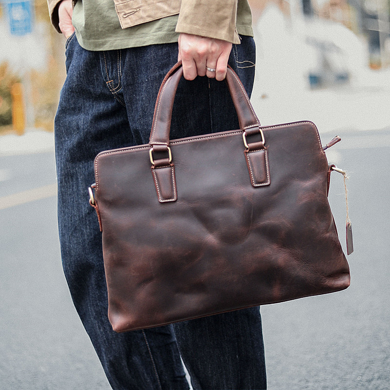 Vintage Crazy Horse Leather Men's Briefcase Genuine Leather Laptop Bag Business Mens Shoulder Bag Messenger, Dark brown
Vintage Crazy Horse Leather Men's Briefcase Genuine Leather Laptop Bag Business Mens Shoulder Bag Messenger, Dark brown
