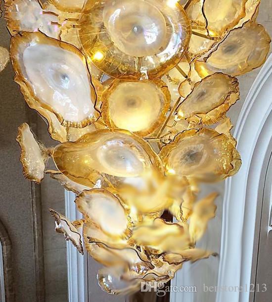 Hallway Golden Flower Chandelier Light LED Saving Light Source Murano Glass Plates Art Chandelier Lamps Arab Crystal Chandelier