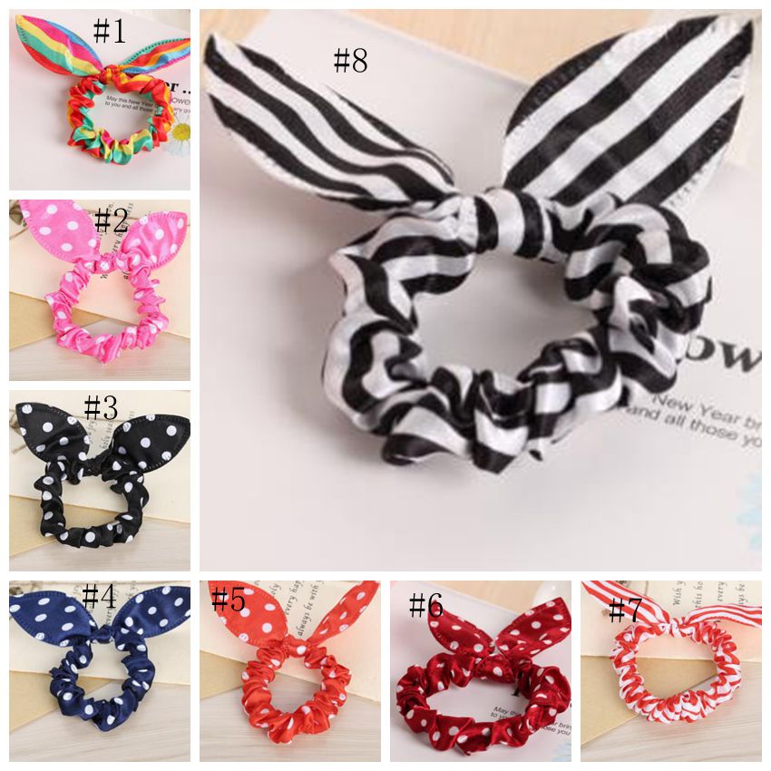 Rabbit Ears Hairband Elastic Hair Bands Polka Dot Ponytail Holders Fashion Women Girls Rubber Bands Scrunchie Hair Accessories 16 Color 4922