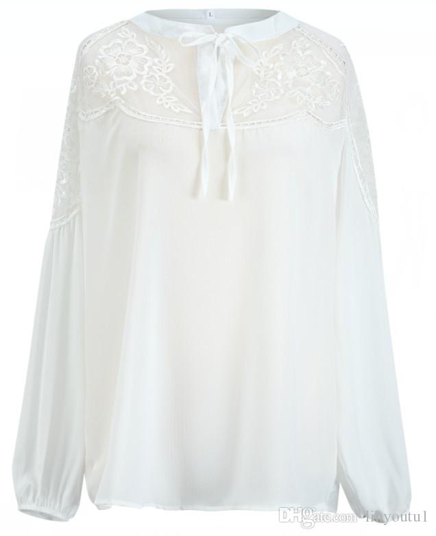 women clothes Sexy Lace Mesh Shirt Embroidery Patchwork Women Casual Long Sleeve Tops Chiffon Blouse Ladies Loose Tops Shirts Female
