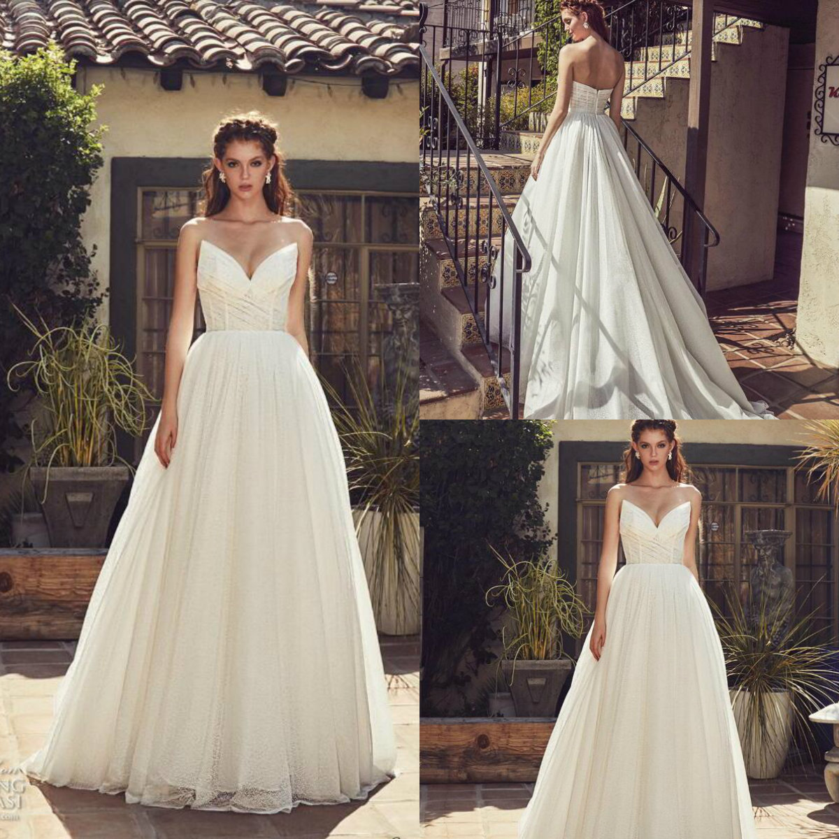 2019 Calla Blanche Beach Wedding Dresses Sweep Train Sweetheart Lace A Line Bohemian Wedding Dress Custom Made Glitter Bridal Gowns