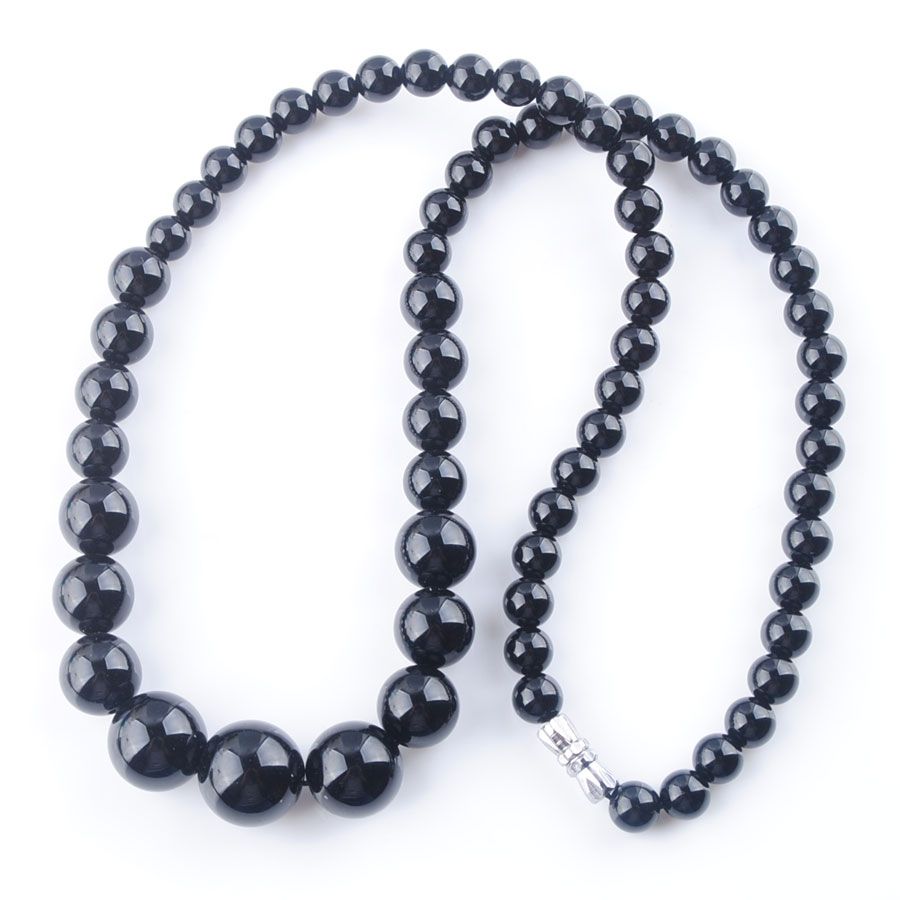 WOJIAER Black Jades GemStone Necklace 6-14mm Graduated Round Beads Women 17.5 Inches Strand Jewelry F3009