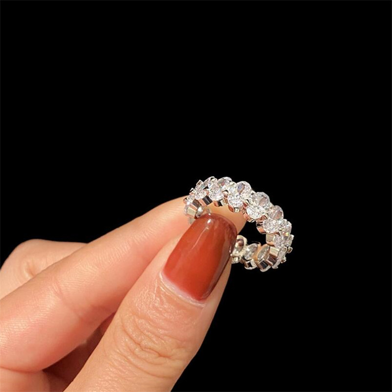 US Size 5-12 Top Selling Luxury Jewelry 925 Sterling Silver Oval Cut White Topaz CZ Diamond Gemstones Party Women Wedding Band Ring Gift