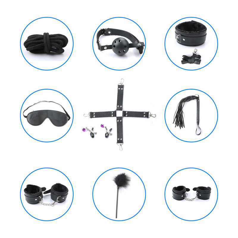 New Sexy Lingerie Bondage Set Babydoll Handcuffs Footcuff Whip Rope Blindfold Couples Erotic Lace Costumes Tool