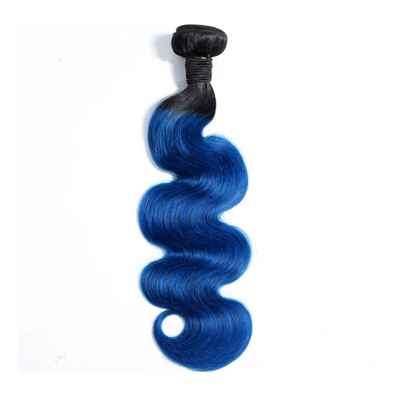 Indian Virgin 3 Bundles Body Wave 1B/Blue Ombre Human Hair Extensions Three Pieces 1B Blue - view 6