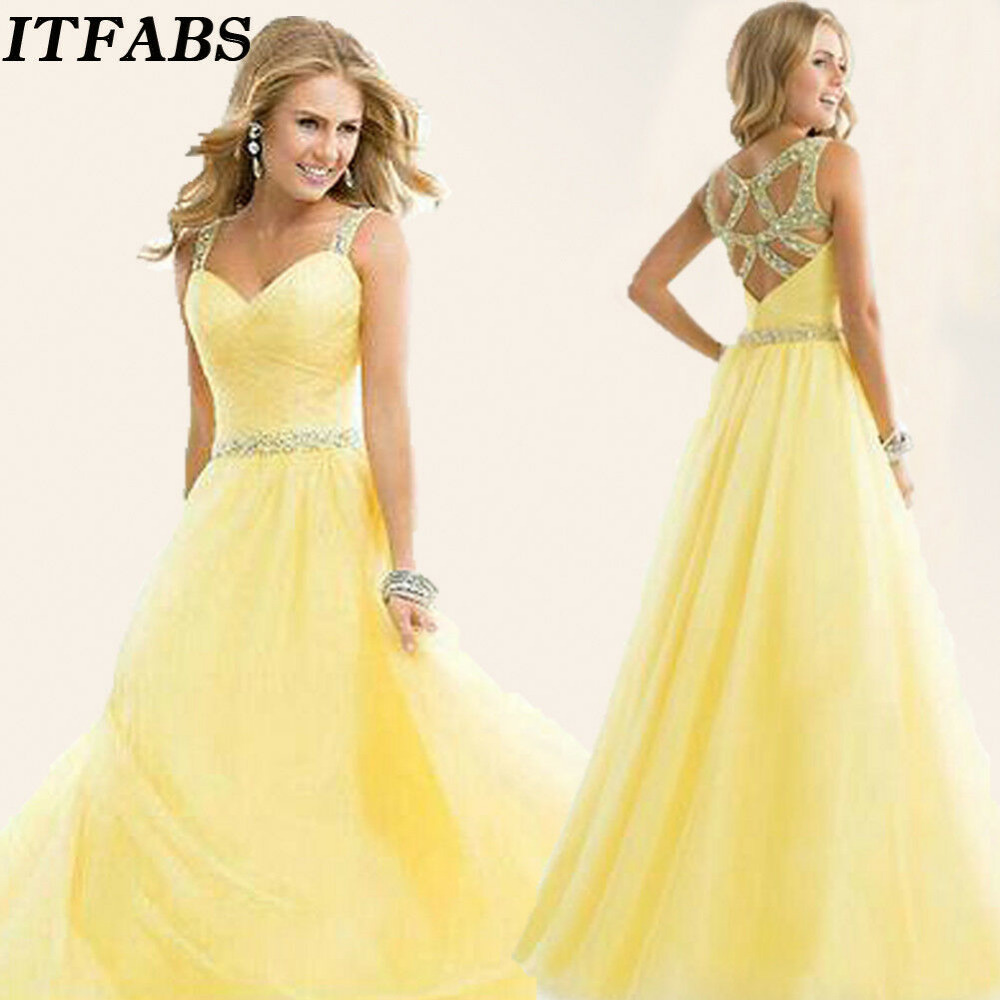 Formal Gown Ball Wedding Prom Party Dress Yellow Color New Long Chiffon Party Bridesmaid
Formal Gown Ball Wedding Prom Party Dress Yellow Color New Long Chiffon Party Bridesmaid