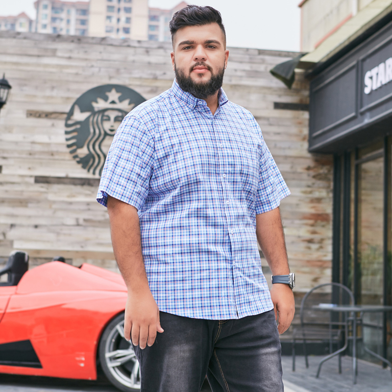 Summer New Style Large Size Men's Shirt 8Xl 9Xl 10Xl Business Casual High Quality 100% Cotton Plaid Short Sleeve Shir B4