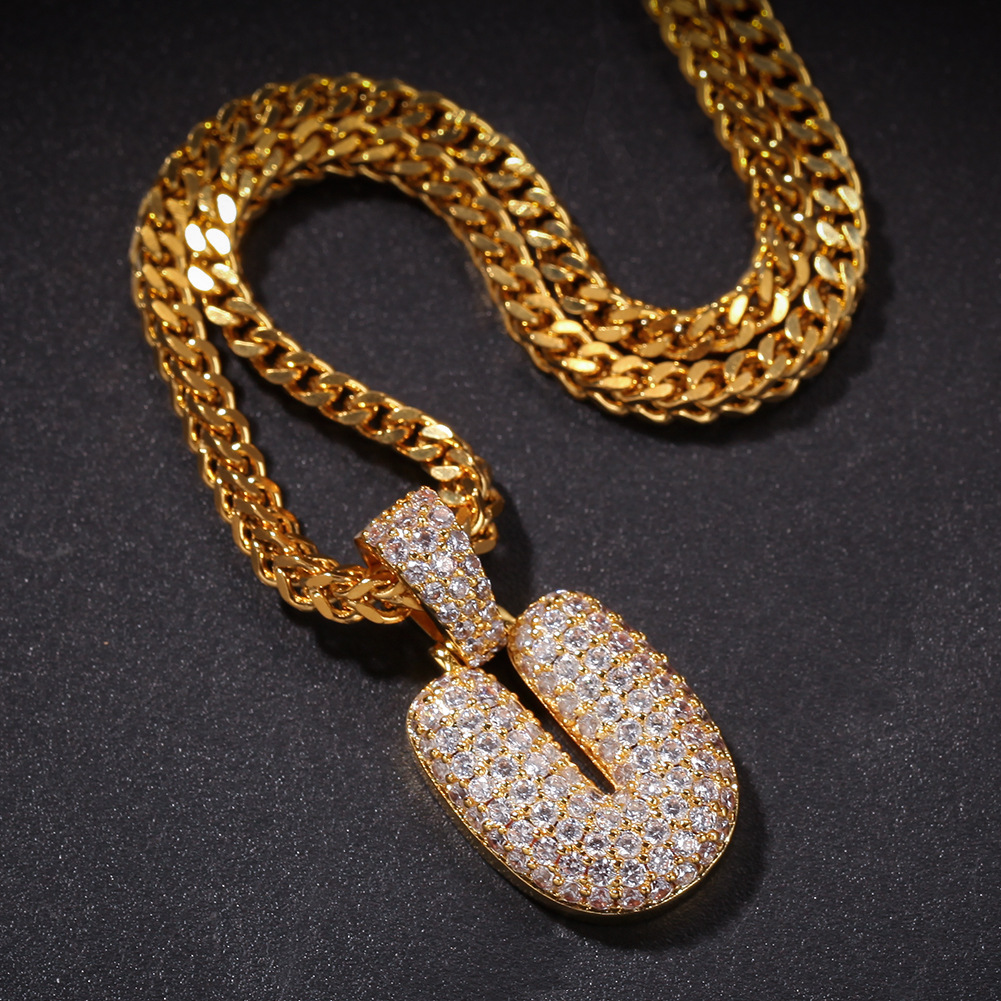 New Luxury Designer Gold Bling Diamond Bubble Letter Custom Name Pendant Necklace Mens Iced Out Cubic Zirconia Solid Initial Pendant Jewelry