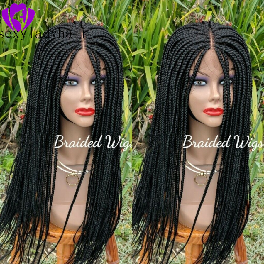 Middle part Long black /blonde /Burgundy /ombre Glueless Braided Synthetic Lace Front Wigs Twist Braids For Afro Black Women Daily Wear