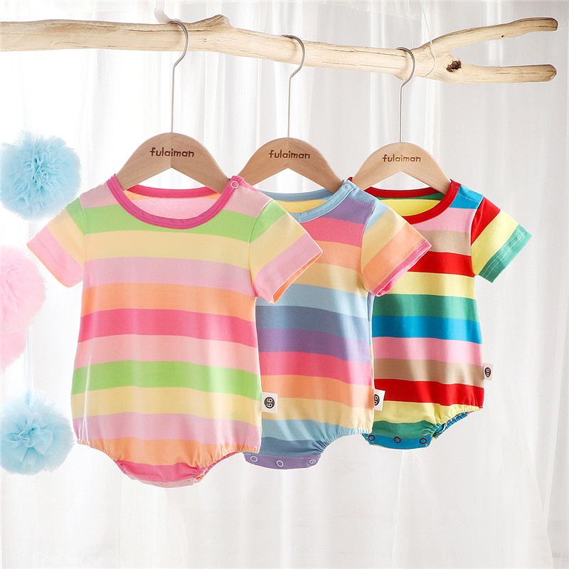 Newborn Baby Girl Boy Short Sleeve Romper Infant Baby Summer Rainbow Colorful Striped Romper Summer Fashion For Kids
Newborn Baby Girl Boy Short Sleeve Romper Infant Baby Summer Rainbow Colorful Striped Romper Summer Fashion For Kids