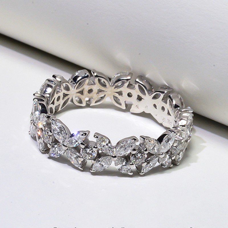 Choucong New Arrival Luxury Jewelry 925 Sterling Silver Marquise White Topaz CZ Diamond Petal Women Wedding Flower Band Ring For Lovers Gift