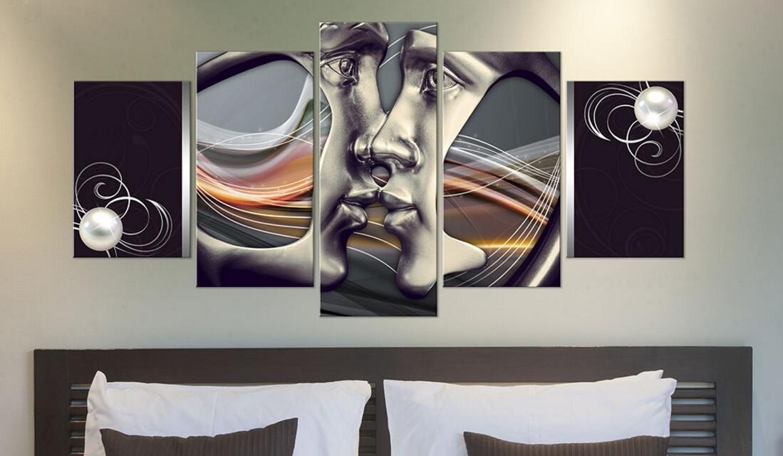 ( No Frame)5PCS/Set Modern Abstract Platinum Kiss Art Print Frameless Canvas Painting Wall Picture Home Decoration
