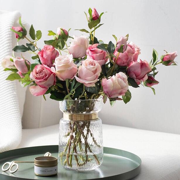 European style silk rose bouquets wedding flowers silk rose flowers for Wedding Decorations 66cm height bright colors