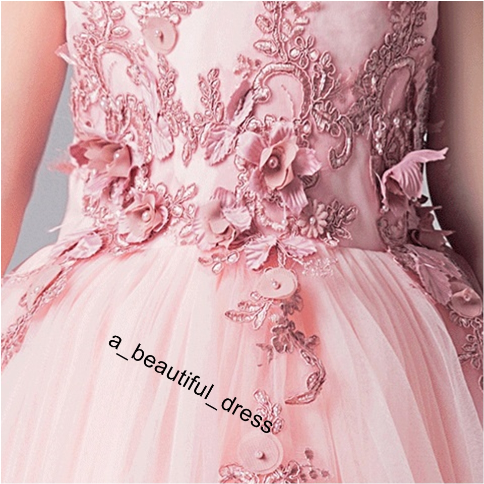 Pink Bead Decoration Long Flower Girl Dress New Girl Ball Gown pageant Wedding Party Exchange Dress Ball Beauty Sexy Shoulder Dress FG1271