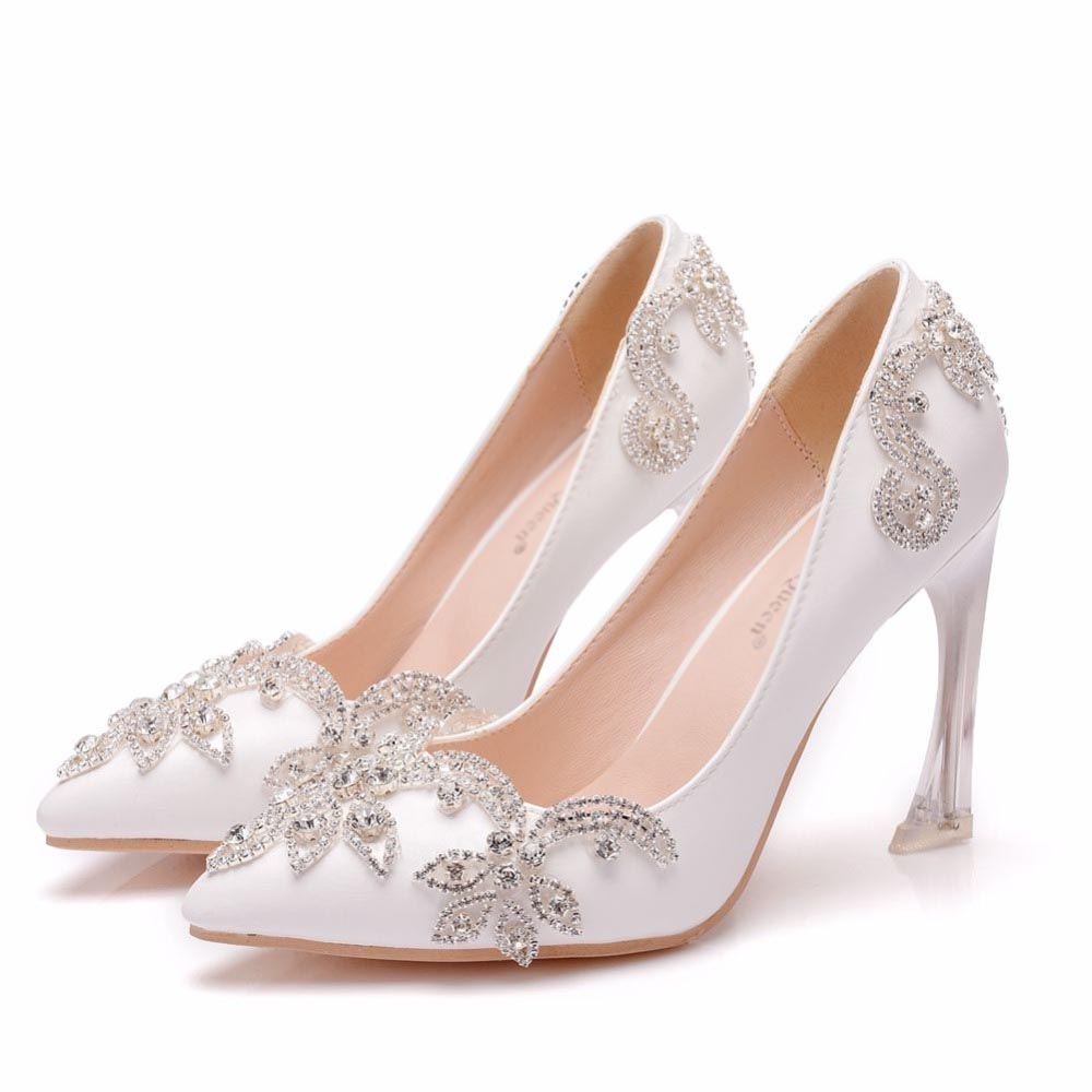 Hot Sale-al Heels Pointed Toe High Heels Pumps Rhinestone Bridal Wedding Shoes Pearls Party Evening Shoes