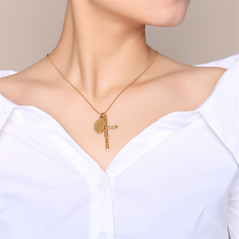 Virgin Mary Necklace in Stainless Steel Gold Medallion Necklace Religious Miraculous Jewelry