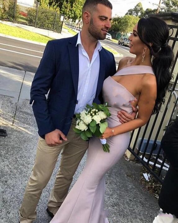 Cheap New Arabic Mermaid Bridesmaid Dresses For Weddings One Shoulder Sleeveless Satin Floor Length Plus Size Formal Maid Of Honor Gowns