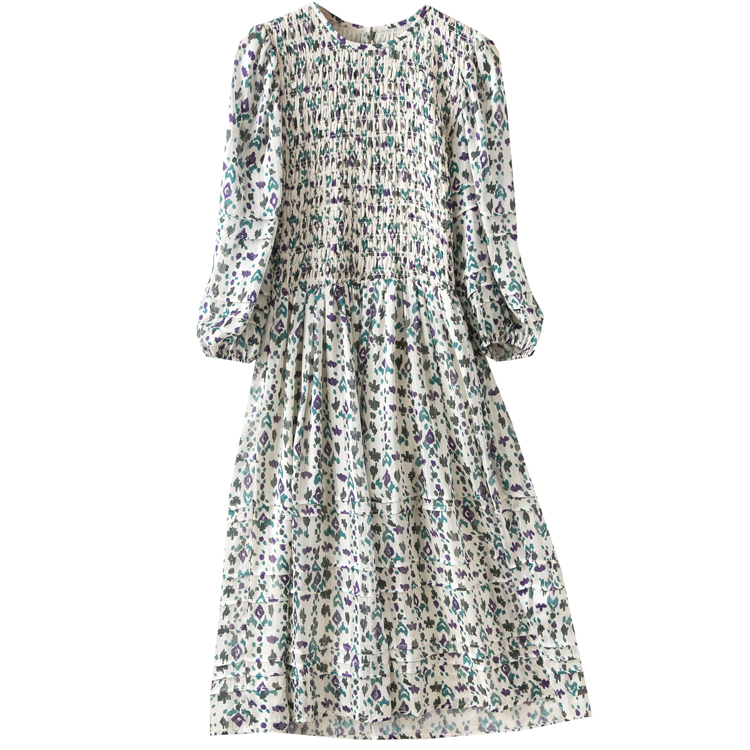 Woman printed knee length dress Round neck Smocked Detail elastic Chinted waist Long SLeeves Eletant ROBE 2020, Beige
Woman printed knee length dress Round neck Smocked Detail elastic Chinted waist Long SLeeves Eletant ROBE 2020, Beige