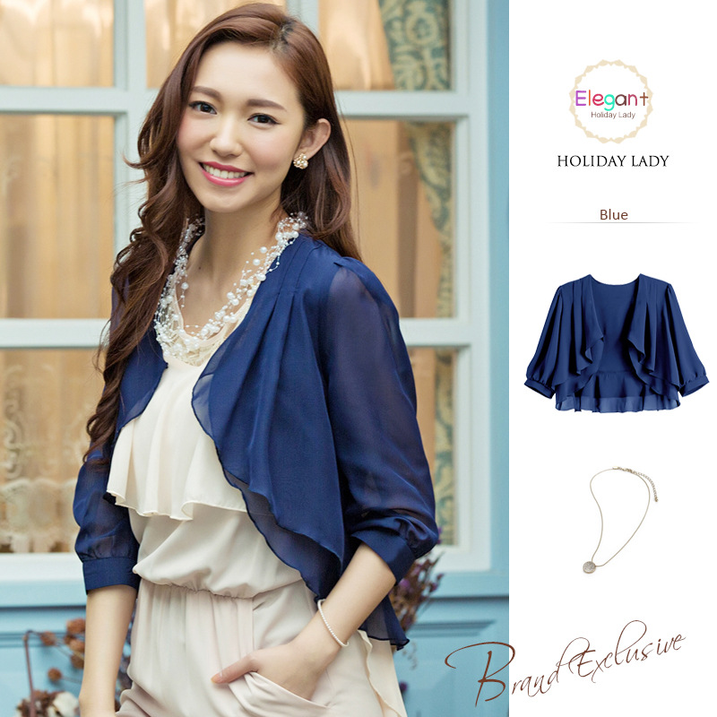 Ruffle Chiffon Cover up Bolero Women Party Elegant Ultra Light Weight Half Sleeves Shrug Open Front Cardigan Short Jacket