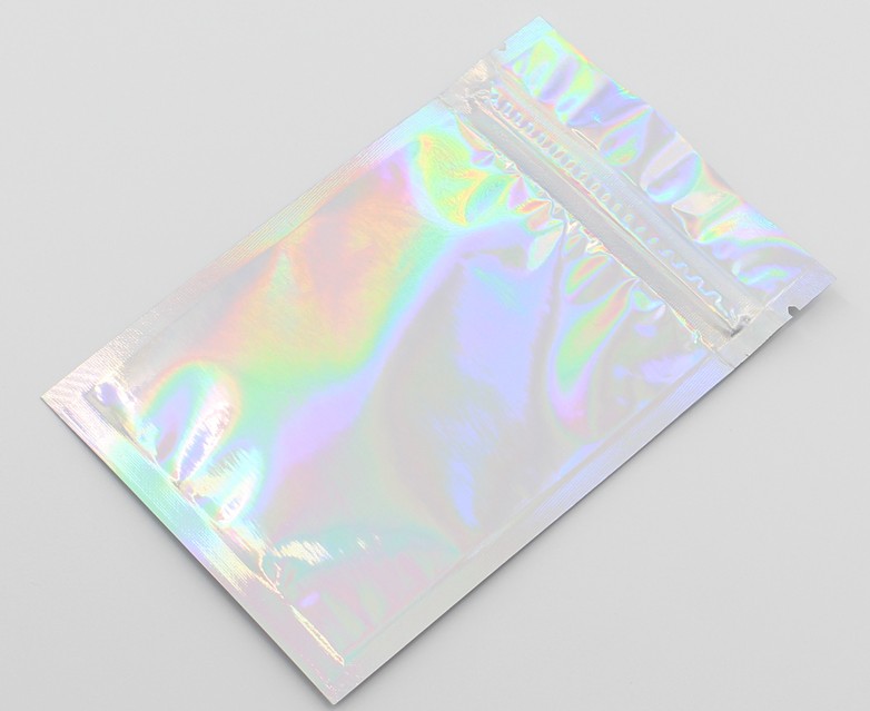 Wholesale Price PET Holographic Storge Flat Bags Laser Mylar Foil Pouch Reusable Cosmetic Package Bag 100 PCS