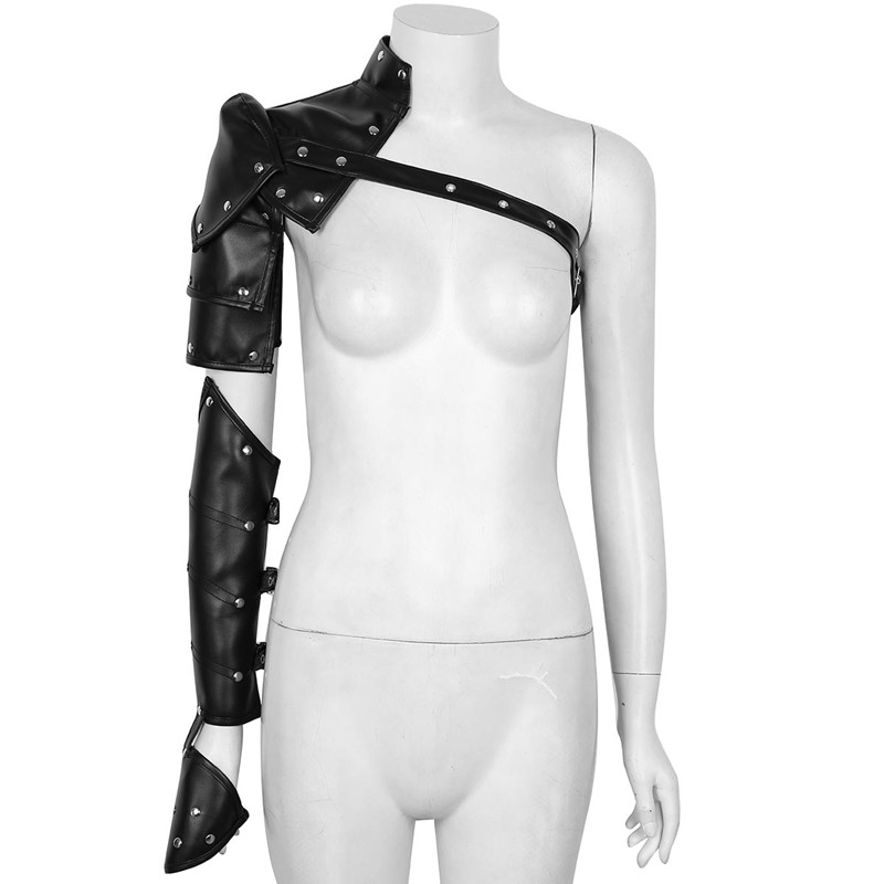 Unisex Costume Accessories 2pcs Gothic Steampunk Cosplay PU Leather Single Shoulder Armors Arm Strap Set Adjustable Metal Rivet Shoulder Straps
