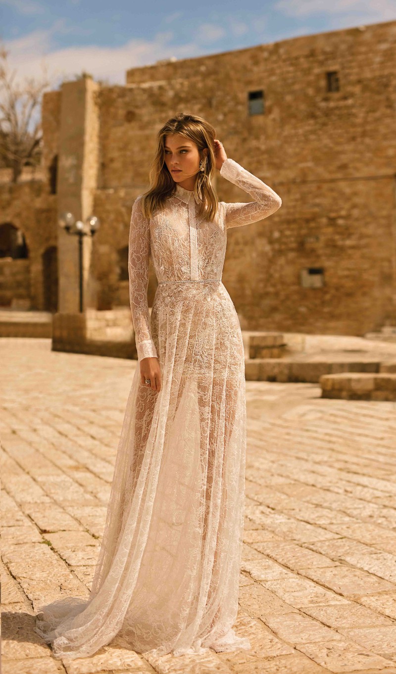 Berta Illusion Wedding Dresses Sexy Backless Long Sleeve Plus Size Bridal Gowns High Neck Wedding Dress