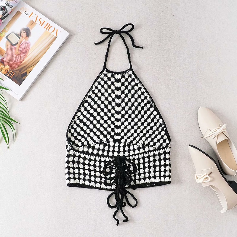 French 2020 summer new women's slimming blogger hand crochet sexy big backless hanging neck camisole, Black
French 2020 summer new women's slimming blogger hand crochet sexy big backless hanging neck camisole, Black