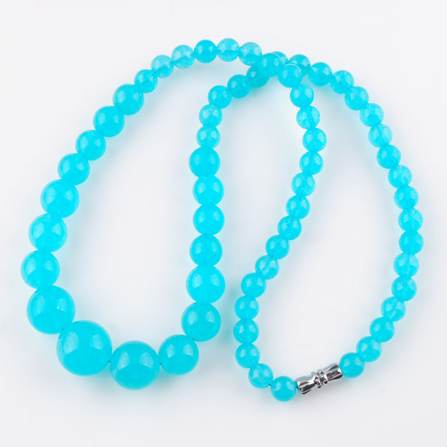 WOJIAER Fashion Sky Blue Jades Gem Stone Necklace 6-14mm Graduated Round Beads Women 17.5 Inches Strand Jewelry F3012