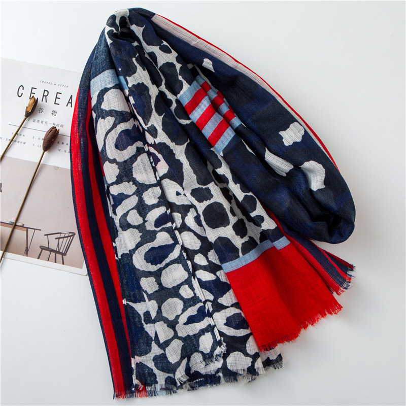 women winter scarf female autumn spring Spain style blue red leopard pattern patchwork scarf silk winter scarf