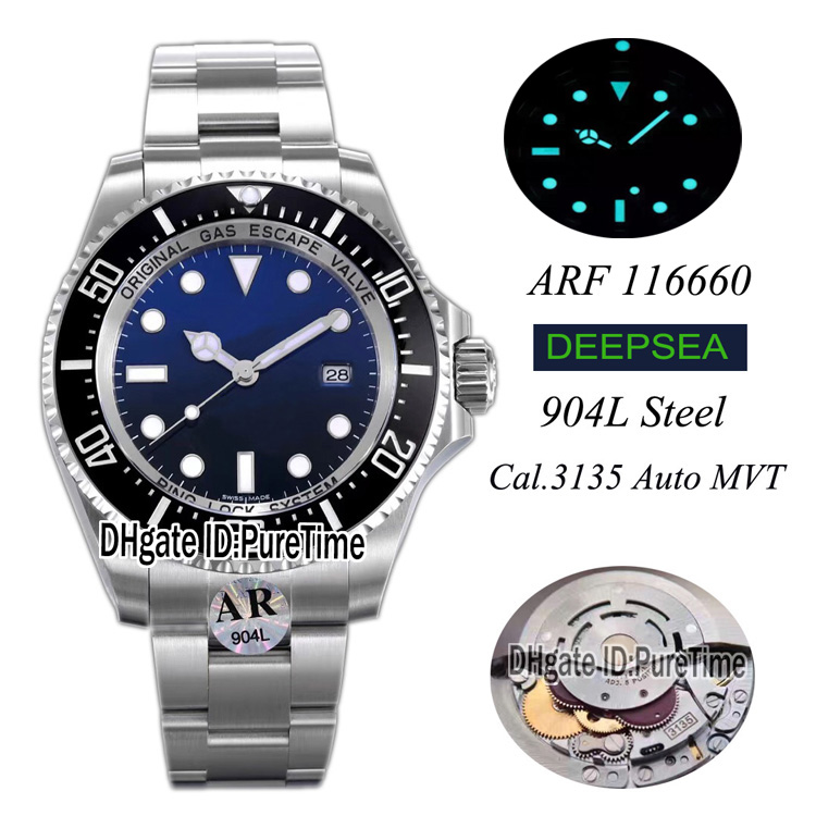 Best Edition ARF V2 904L Steel 44mm Sea-Dweller Black Ceramic Bezel D-Blue Dial Eta Swiss Cal.3135 SH3135 Automatic Mens Watch Puretime ARa1, Storage bag (no watch)
Best Edition ARF V2 904L Steel 44mm Sea-Dweller Black Ceramic Bezel D-Blue Dial Eta Swiss Cal.3135 SH3135 Automatic Mens Watch Puretime ARa1, Storage bag (no watch)