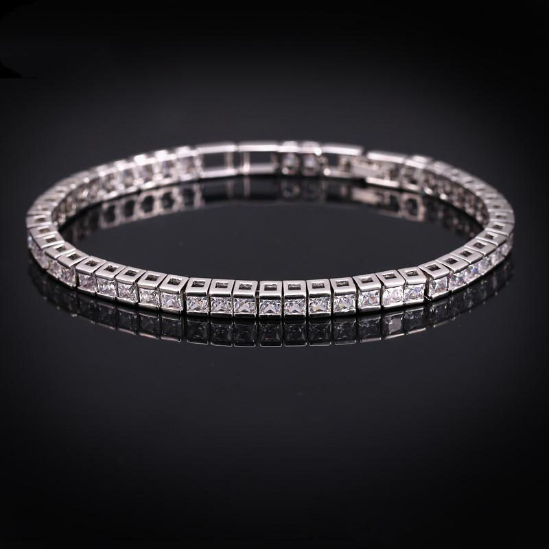 New Trendy White Gold Plated Square CZ Tennis Braclet for Girls Women for Party Wedding Gift for Friend