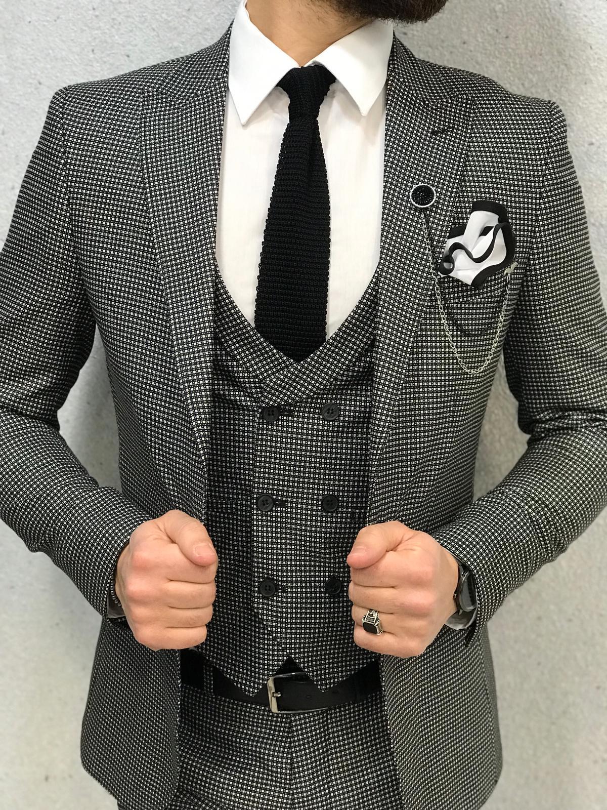 Classic Black And White Plaid Groom Wedding Tuxedos Slim Fit 3 Pieces Shawl Lapel Mens Pants Suits High Quality Designer Jackets
