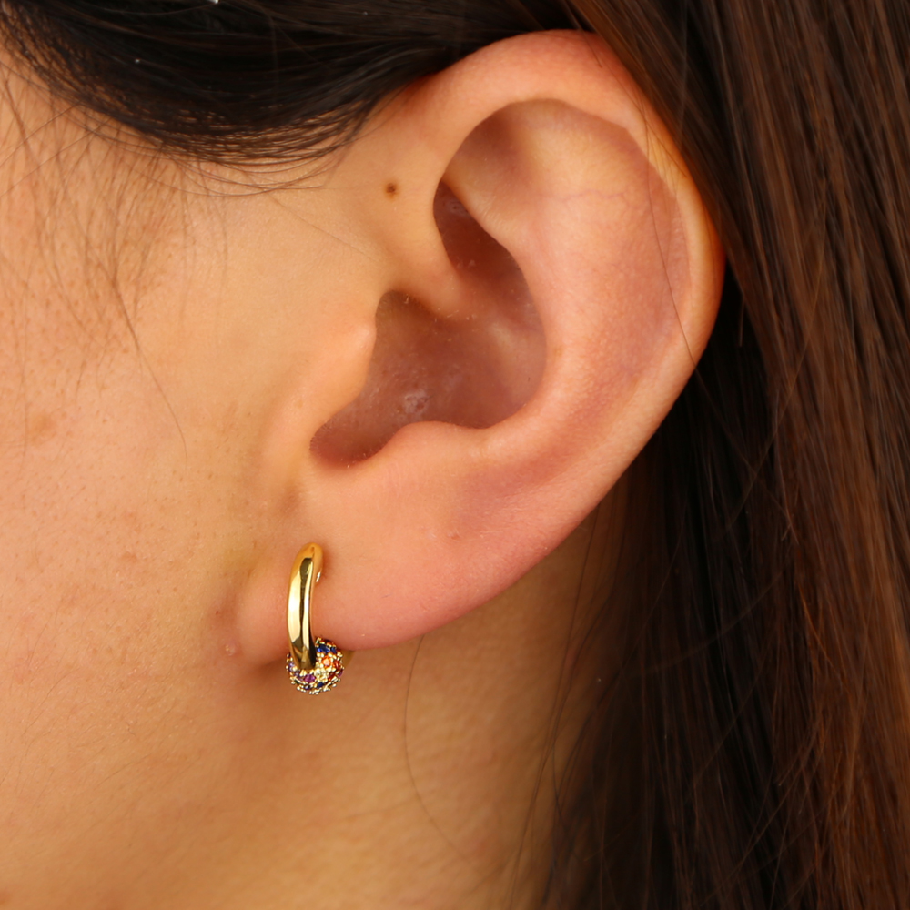 10mm Mini huggie hoop earring with rainbow cz disco ball fashion simple girl women gift earring jewelry
