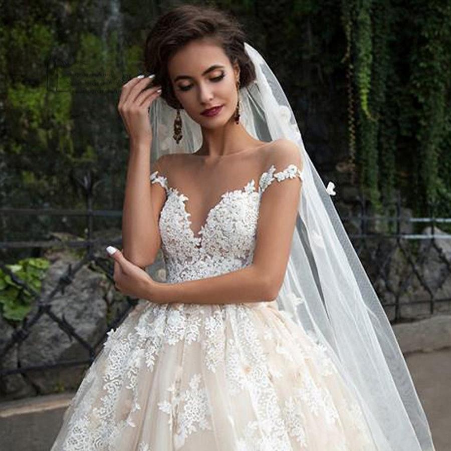 Turkey Ball Vintage Gown Wedding Off Shoulder Princess Lebanon Illusion Jewel Neck Lace Appliques Arab Bridal Dress Vestidos De Soiree
