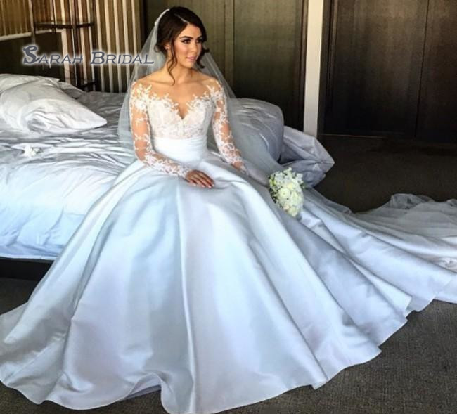 Satin Sheath Bride Dress with Overskirt Hight Split Beach Sexy Long Sleeves Backless Evening Wear Formal Gown Highend Weddin