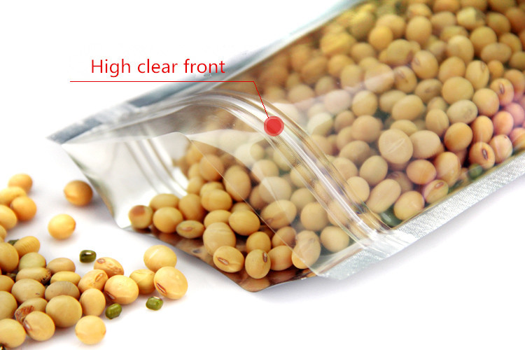 100pcs Clear Front Glossy Silver Aluminum Foil Zip Lock Bag One Side Clear Display Plastic Food Snack Biscuits Gift Storage Packaging Pouches