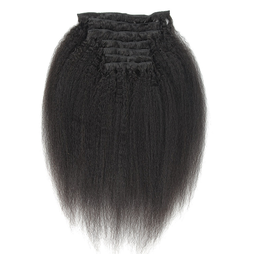 9A Grade Clip In Human Hair Extensions Kinky Straight Brazilian Peruvian Malaysian Indian Mongolian Virgin Hair 7pcs/set 120g Natural Color